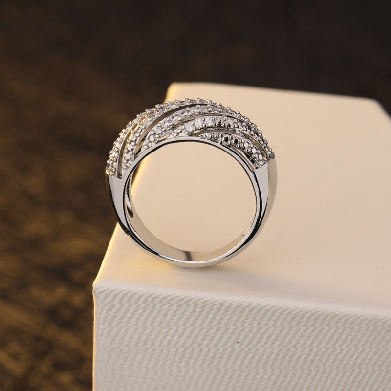 Wish hot sale full diamond double-layer simulation diamond set ring female ebay new plated S925 silver engagement ring