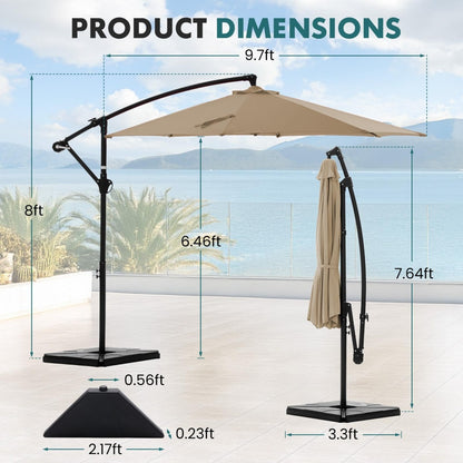 9.8FT Offset Patio Umbrella Hanging Cantilever Umbrella Outdoor Sun Shade With Easy Tilt Adjustment, 8 Ribs, UV Protection For Backyard, Lawn