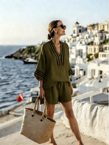 2 Piece Set Half Sleeve Oversize Pullover Top And Short Pants Summer Casual Women Patchwork Pocket Set Outfits Women's Clothing