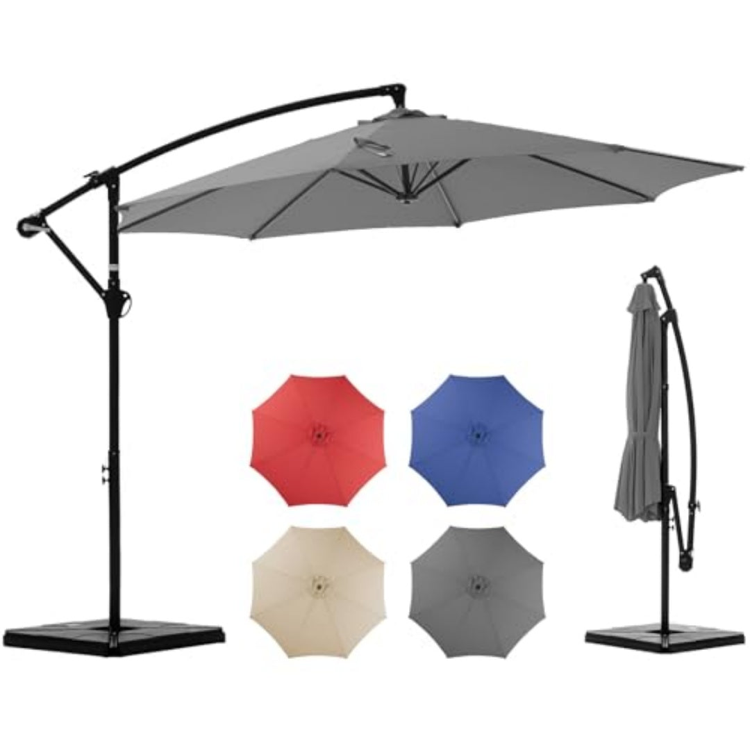 9.8FT Offset Patio Umbrella Hanging Cantilever Umbrella Outdoor Sun Shade With Easy Tilt Adjustment, 8 Ribs, UV Protection For Backyard, Lawn