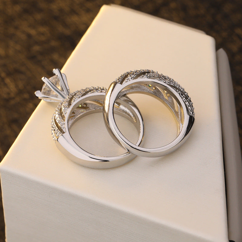 Wish hot sale full diamond double-layer simulation diamond set ring female ebay new plated S925 silver engagement ring