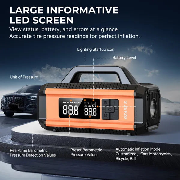 S ZEVZO 2 In 1 Car Jump Starter With Air Compressor Air Inflator Battery Charge Jumper Booster Power Bank Flashlight