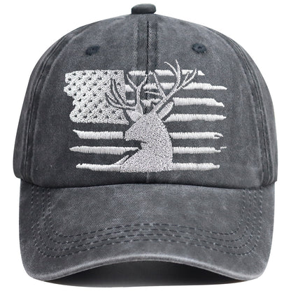 2pcs American Flag Deer Embroidered Baseball Cap - Vintage Washed Cotton Hat, Adjustable Unstructured Low Profile, Hunting Outdoor Cap For Men Women