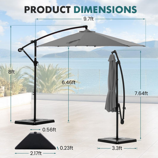 9.8FT Offset Patio Umbrella Hanging Cantilever Umbrella Outdoor Sun Shade With Easy Tilt Adjustment, 8 Ribs, UV Protection For Backyard, Lawn