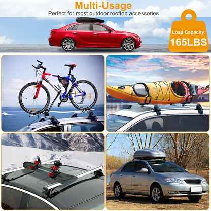 47.24in Universal Top Roof Rack Cross Bar Cargo Carrier Aluminum Crossbar Rack With 165LBS Capacity Fit For Most Vehicle Wagon Car Without Roof Side Rail