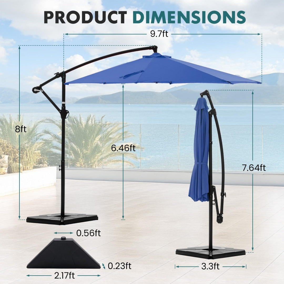 9.8FT Offset Patio Umbrella Hanging Cantilever Umbrella Outdoor Sun Shade With Easy Tilt Adjustment, 8 Ribs, UV Protection For Backyard, Lawn